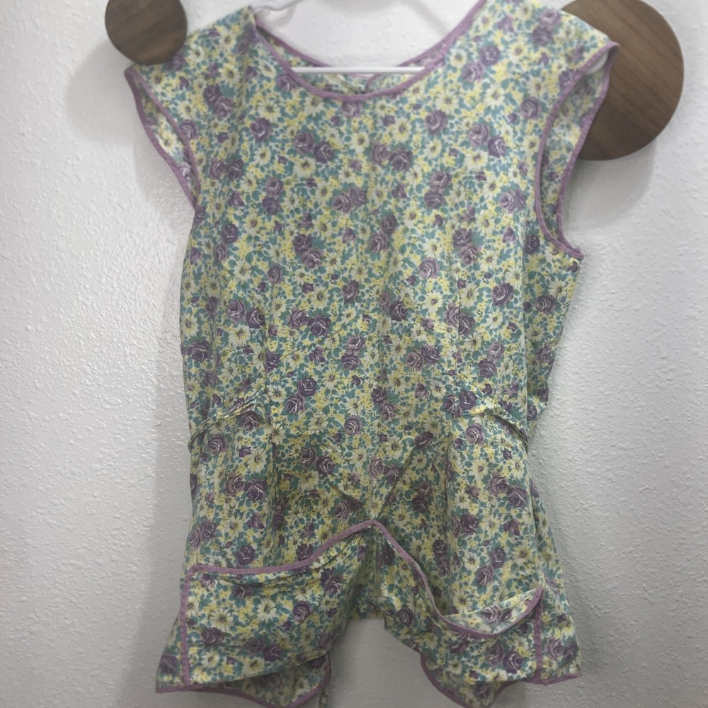 Vintage Pinafore Apron Purple Roses Floral Cotton Pocket Adults OS